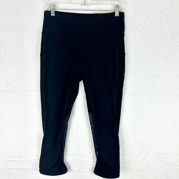 Lululemon Vent Mesh Reflective Crop Leggings Size 8 Black Running Athletic - Picture 1 of 7